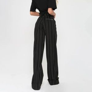 I.Am.Gia Pants Black White Mira Striped Wide Leg High Rise Zip Back Pock…